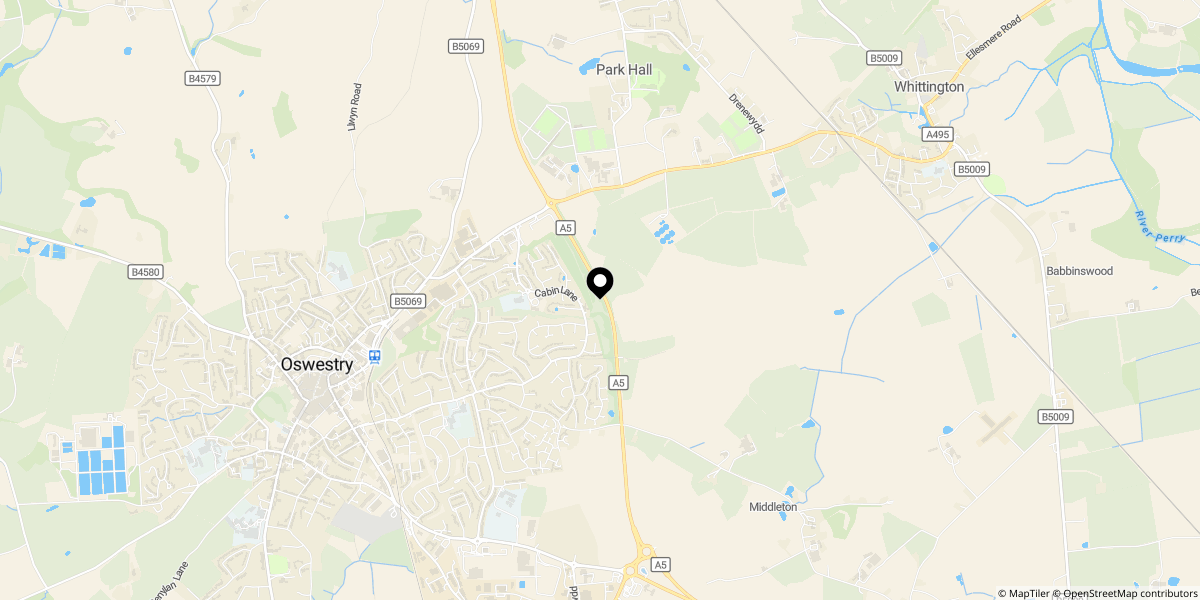 Approximate location of Cabin Lane, Oswestry, SY11 2PF