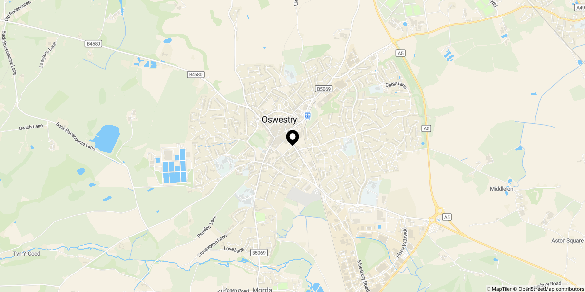 Approximate location of Salop Road, Oswestry, 