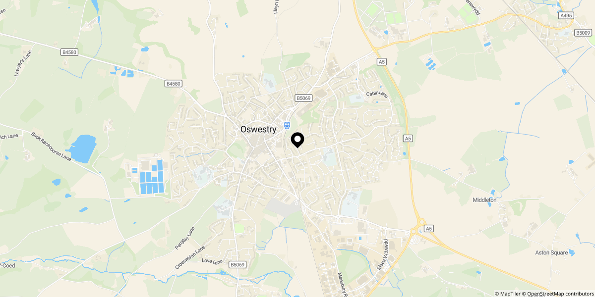 Approximate location of Powis Avenue, Oswestry, SY11 2JT