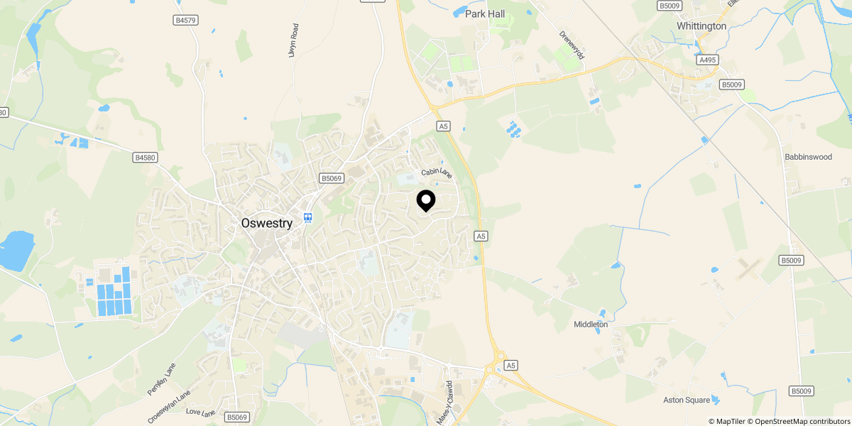 Approximate location of Balmoral Crescent, Oswestry, SY11 2XG