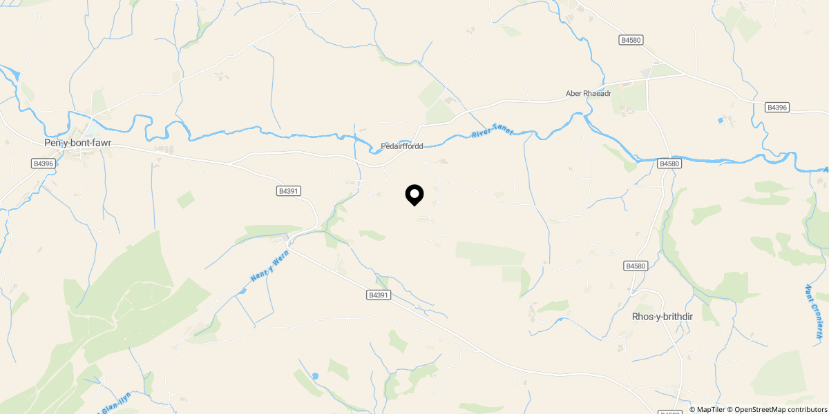 Approximate location of Llanrhaeadr Ym Mochnant, Oswestry, SY10 0AU